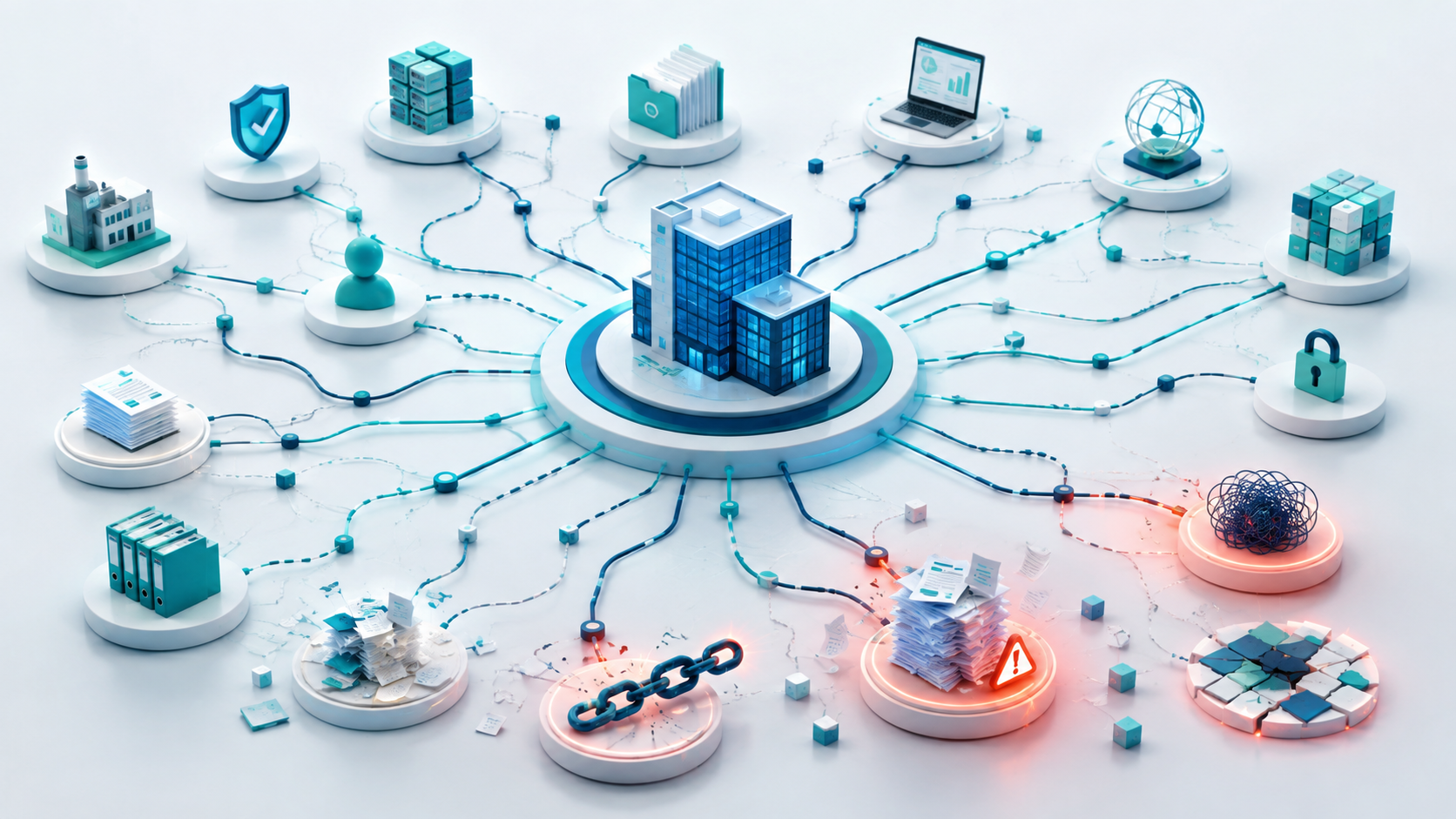 Tedarikçi risk yönetimi programlarında sürdürülebilirlik ve vendor risk süreçlerini temsil eden görsel